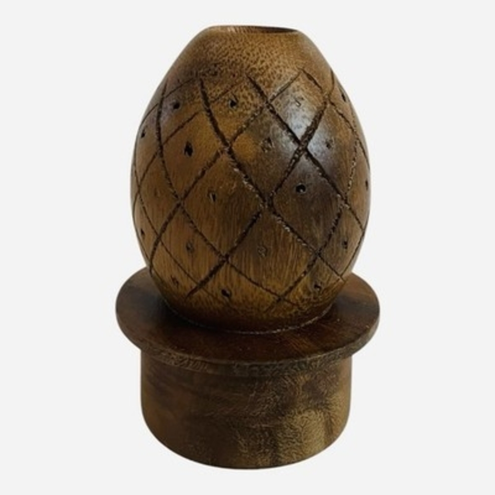 Vintage Carved Wood Pineapple Finial Candle Holder Decorative Sculpture 5" VG